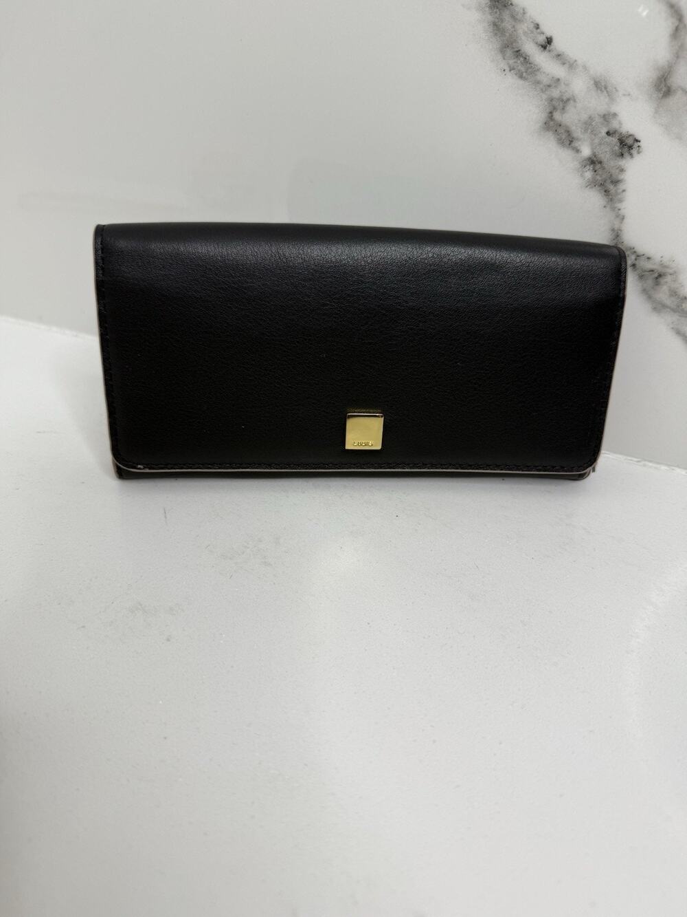 Lodis Black Leather Wallet Fold 7 3/4" Snap Closure EUC Clutch Fits iPhone
